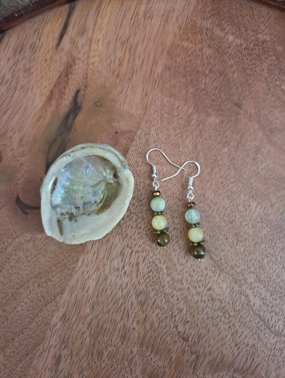 Bohemian Green Yellow Brown Beaded Drop Earrings Fairy Whimsical Handmade Gift